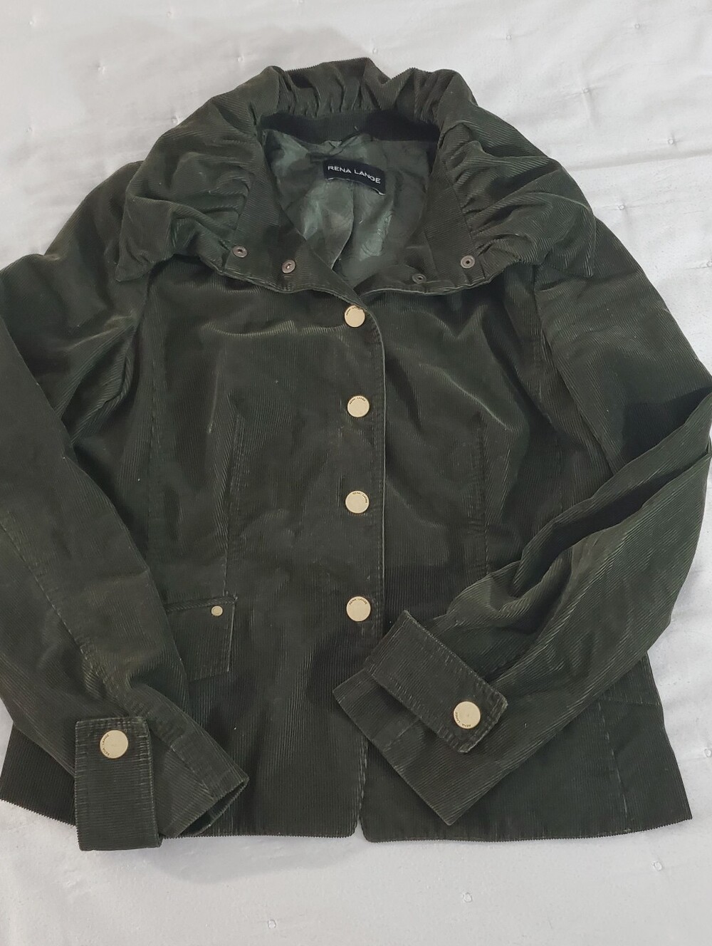 Rena Lange Women's Olive Green Corduroy Button Jacket - Picture 13 of 15